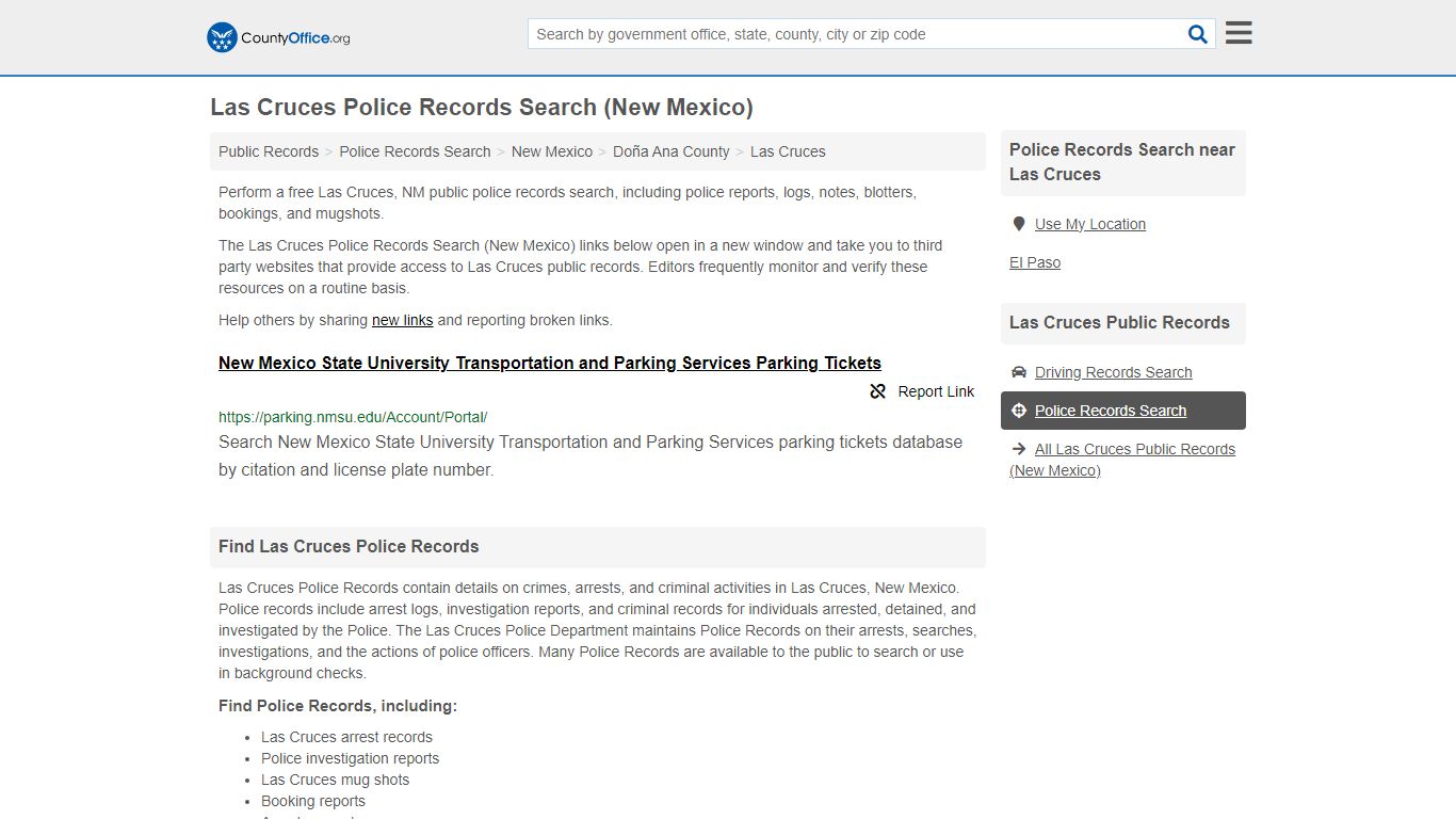 Las Cruces Police Records Search (New Mexico) - County Office